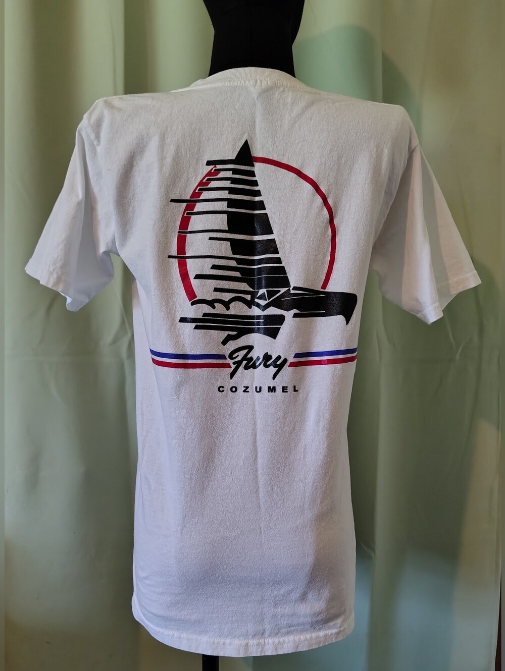 Fury Cozumel Graphic Tee White Red Blue Black Sail Boat Women Men Small Unisex - Picture 5 of 7